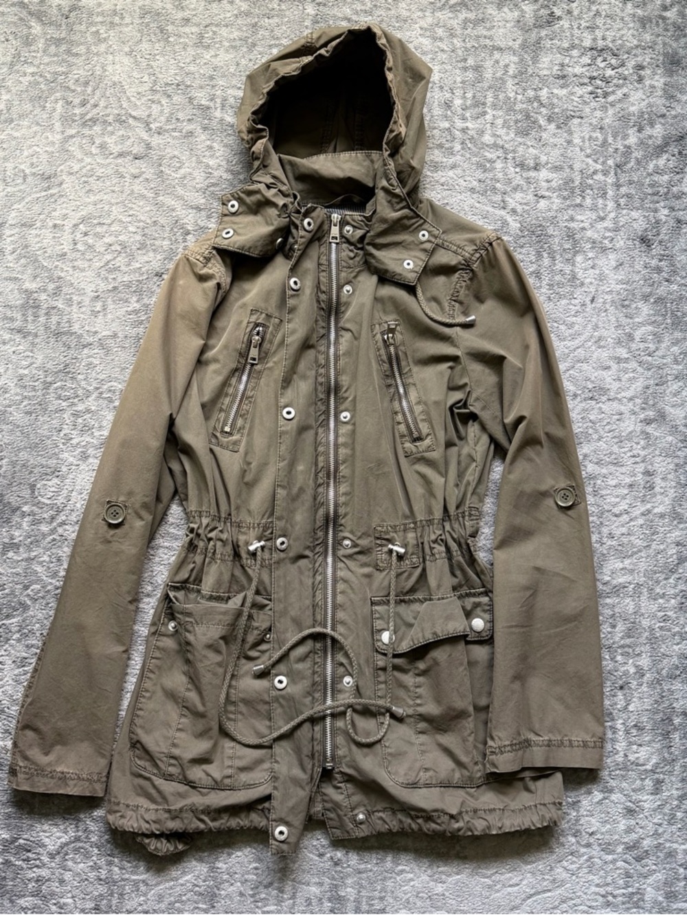 Levi Strauss Womens Military Style Hooded Utility Jacket, Olive Green
